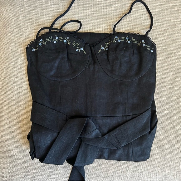 NEW Reformation Kieryn Linen Midi Dress - Black - Picture 6 of 10